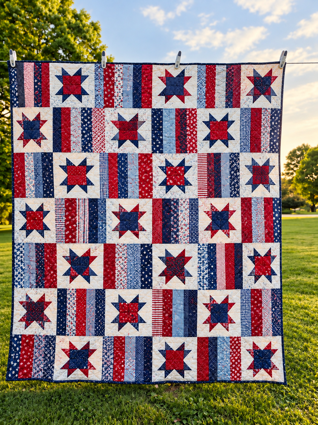 Sawtooth Stars and Stripes Quilt