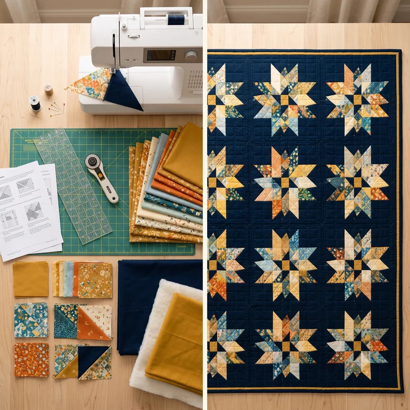 Celestial Stars Quilt Pattern PDF | Modern Star Quilt Pattern | Geometric Patchwork Quilt | Beginner Friendly | Instant Download