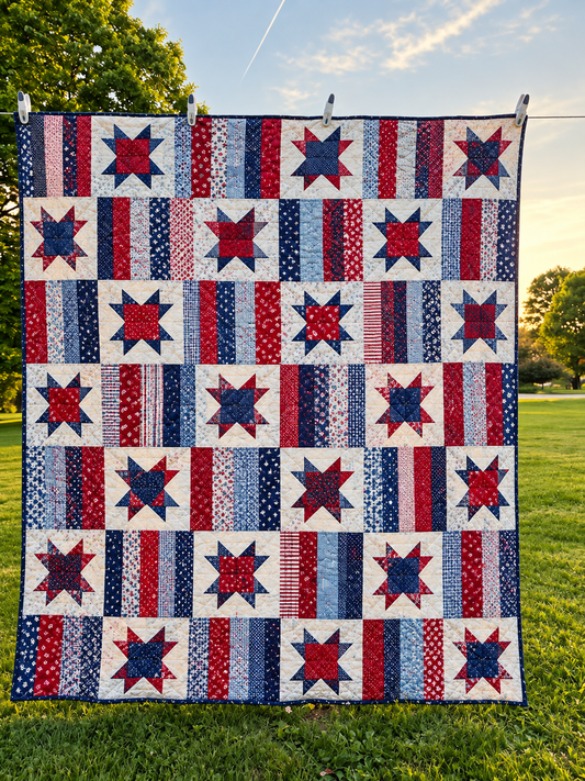 Sawtooth Stars and Stripes Quilt