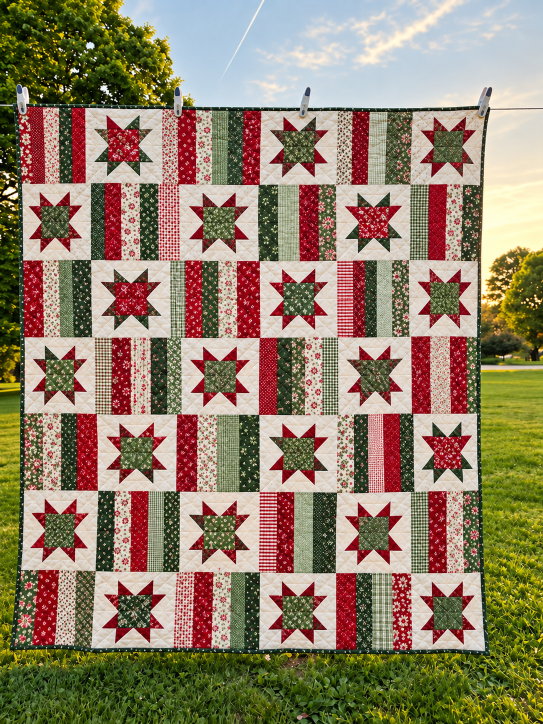 Sawtooth Stars and Stripes Quilt