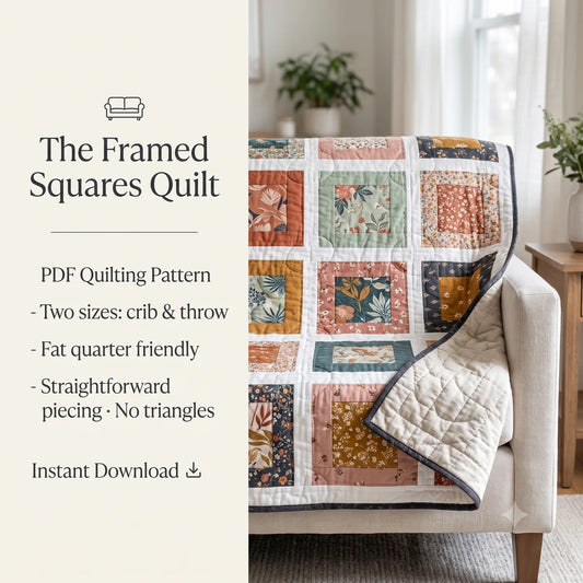Quilt Pattern PDF | Fat Quarter Friendly Framed Squares Quilt | Crib and Throw Sizes | Easy Modern Quilt | Instant Download